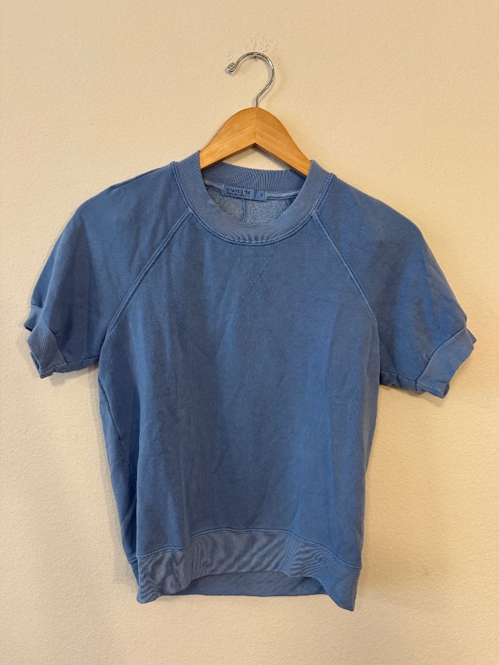 Stateside Slate Blue Modal Blend Short Sleeve Raglan Sweatshirt Small